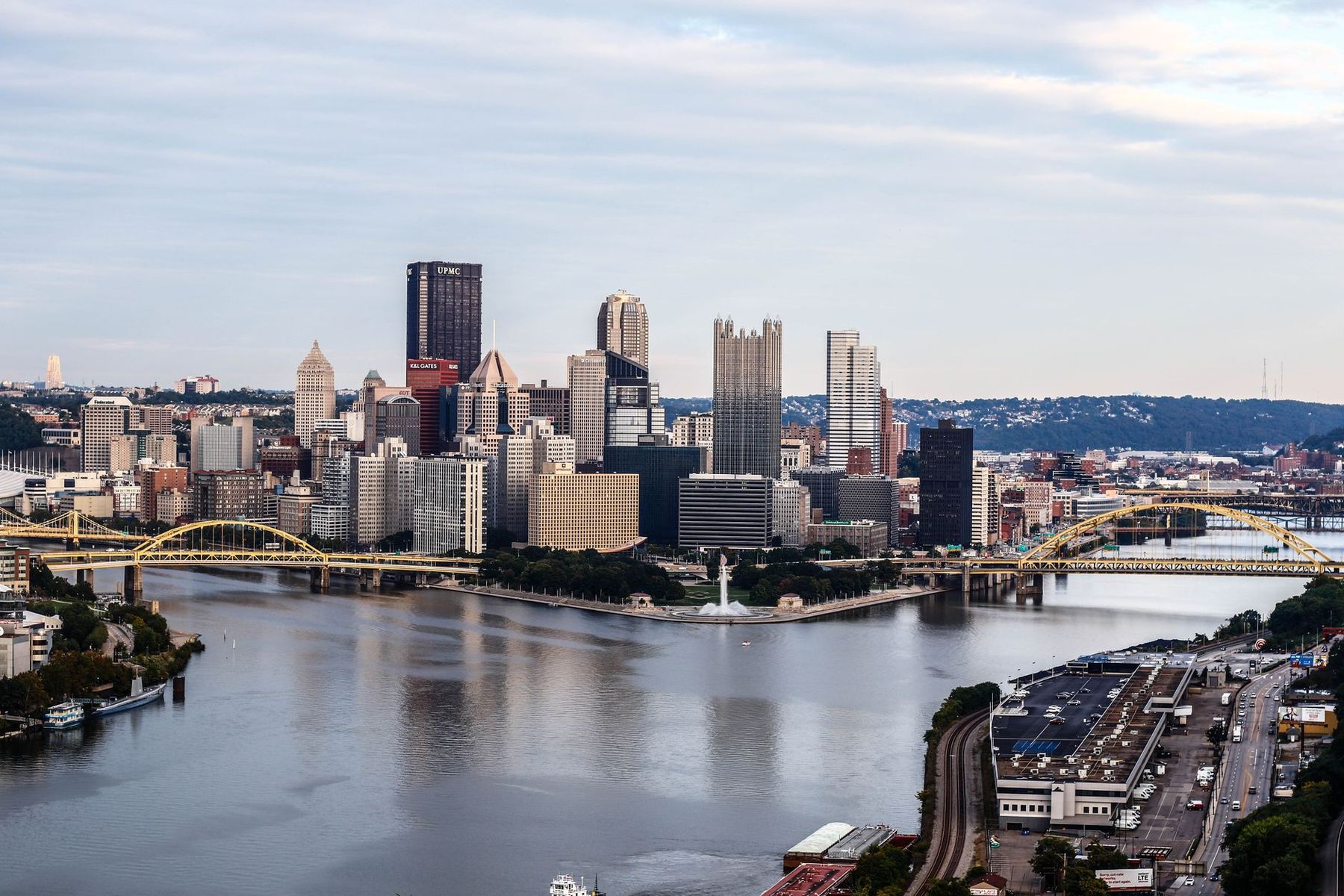 The Pittsburgh skyline and its rivers
